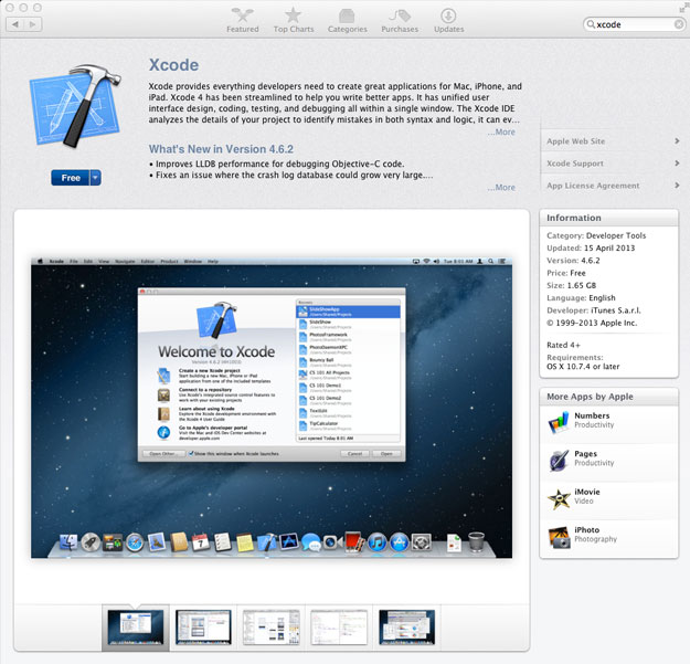 Screenshot of downloading Xcode from the App Store